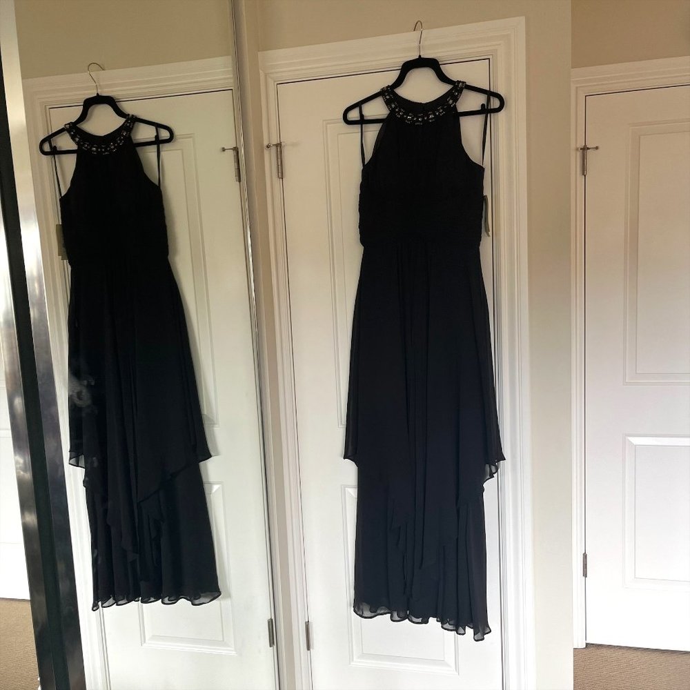 Eliza J Black Embellished Tiered Chiffon Halter Dress Gown - Size 8 (NWT)